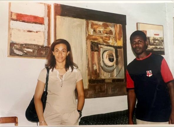 Sindiely Wade, daughter of former Senegalese President Abdoulaye Wade, visiting the exhibition in Lomé, 2004 — she later became a collector.