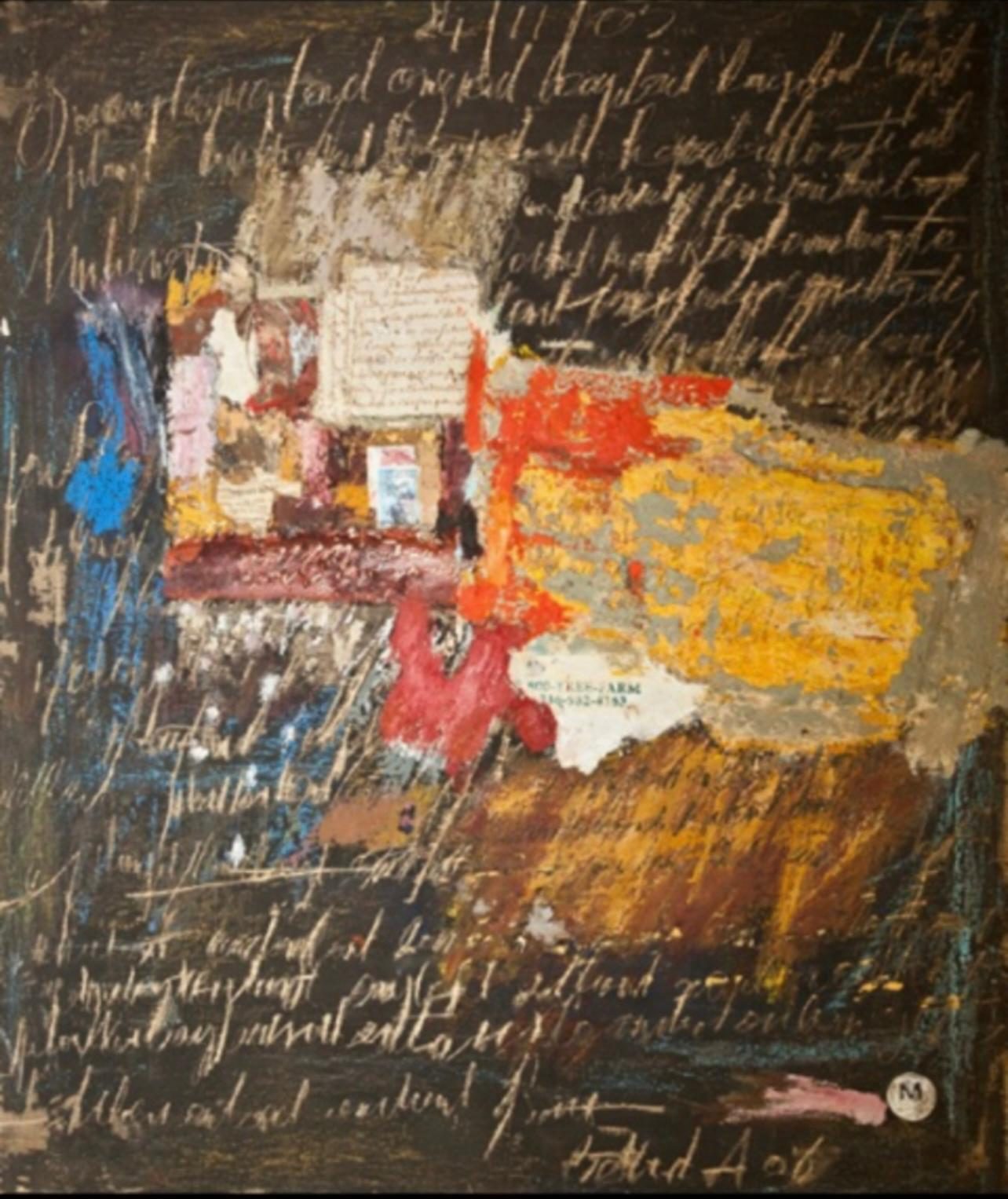 My Note Book, Oil and collage on wood panel