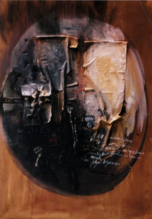Combustion, Mixed media and burnt paper on board